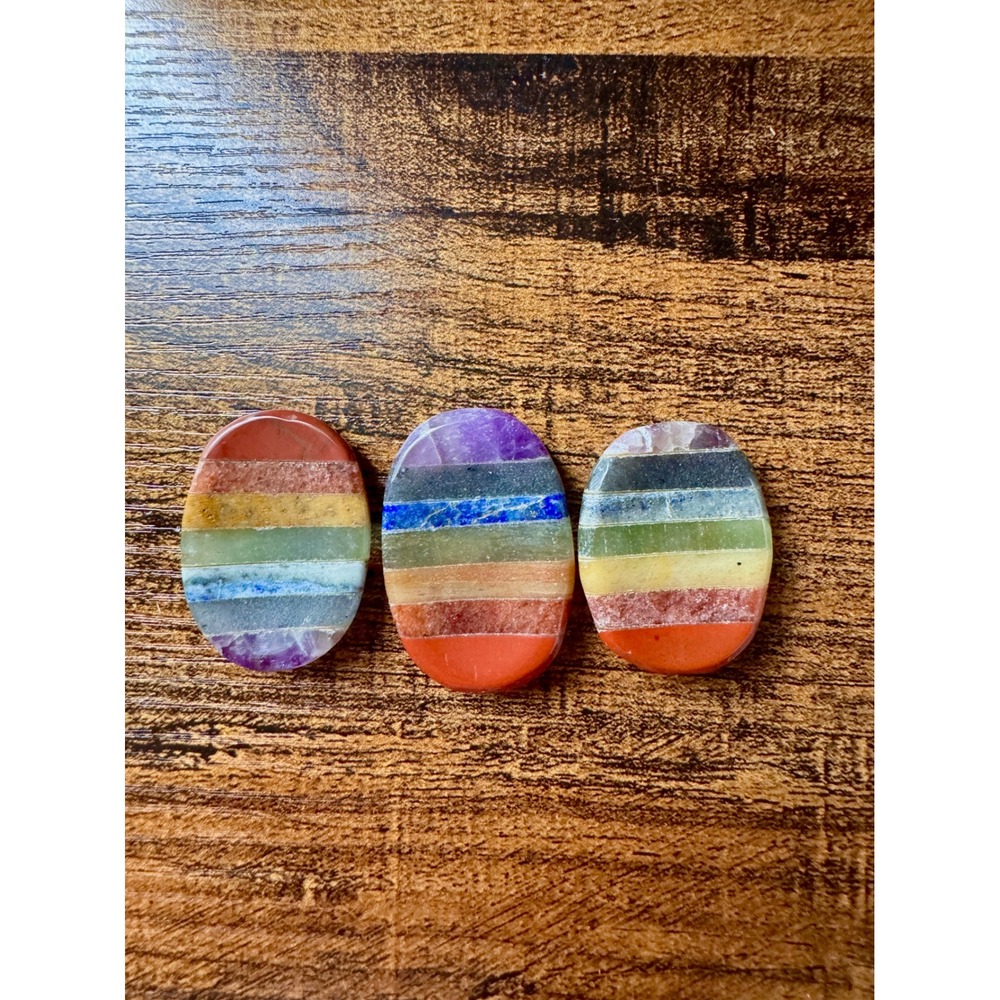7 Chakra Healing Rainbow Palm Stone Set Bonded Crystal Worry Stone Meditation